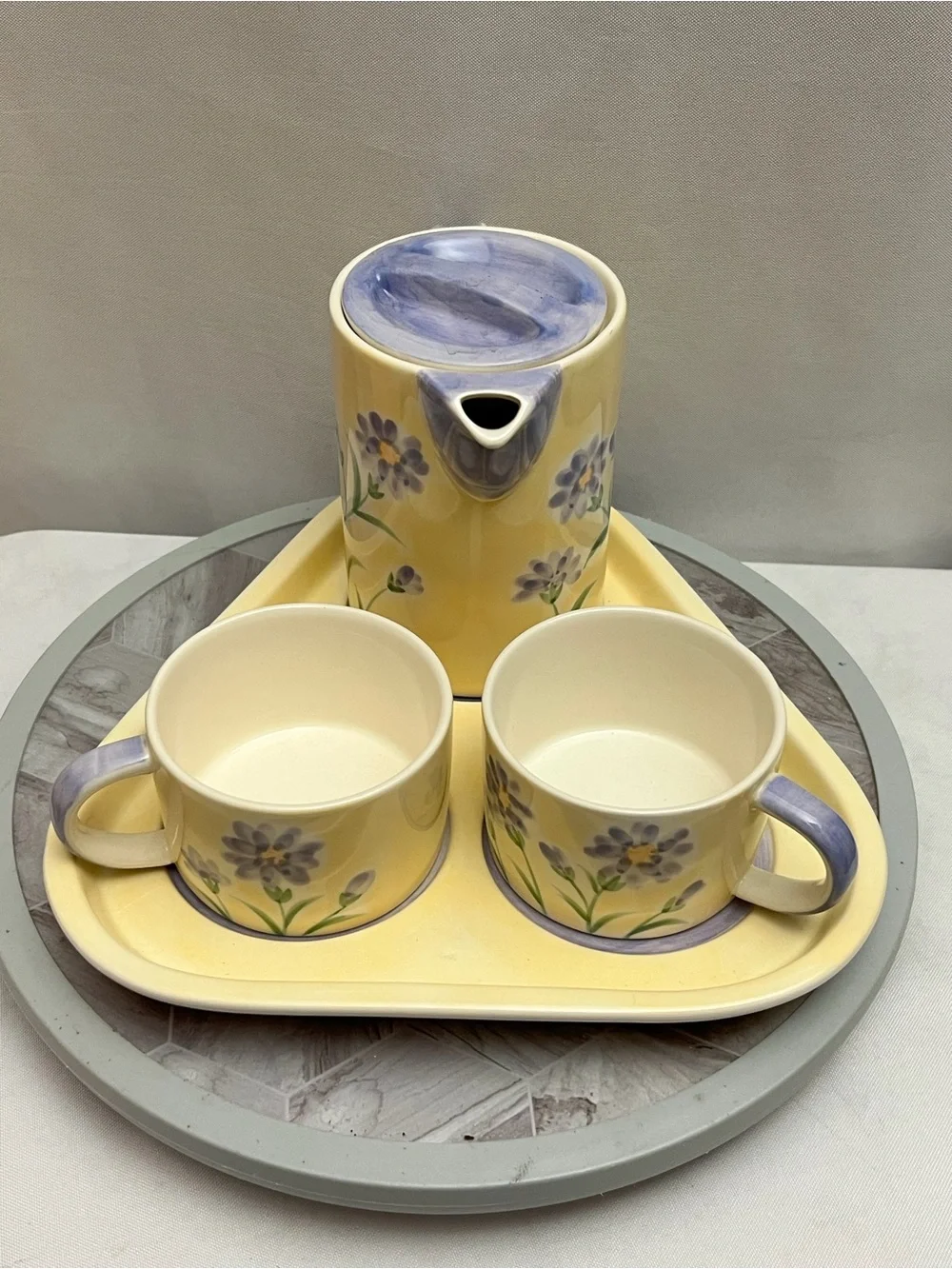 Herman Dodge & Son Hand Painted Floral Tea Set Pot 2 Cups Tray 4 Piece